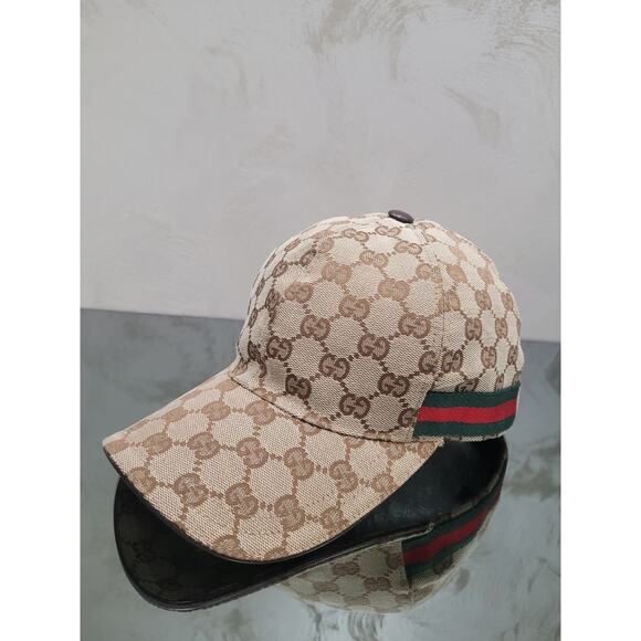GUCCI Beige Canvas Sherry Baseball Cap  Size M - Picture 1 of 7